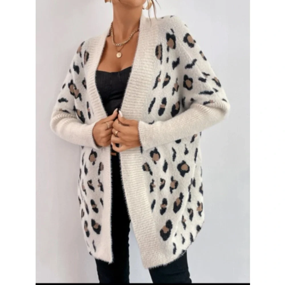 Boho leopard print open front cardigan